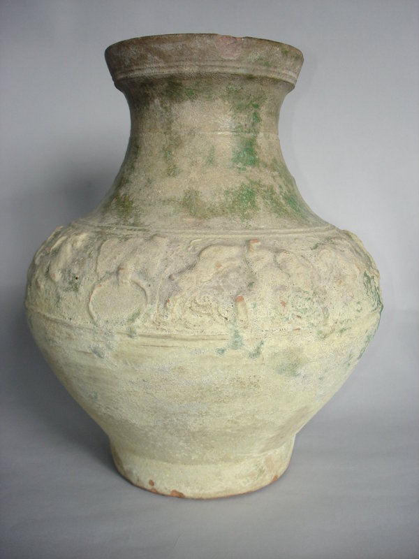 Chinese Han Dynasty Green Glazed Earthenware Jar - Hu