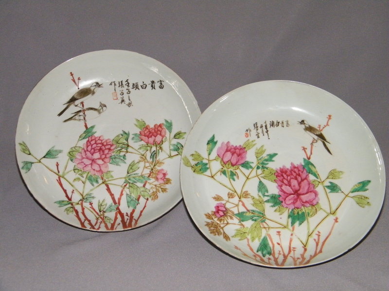 Rare Pair of Qianjiang Dishes by Zhang Ziying, Guangxu