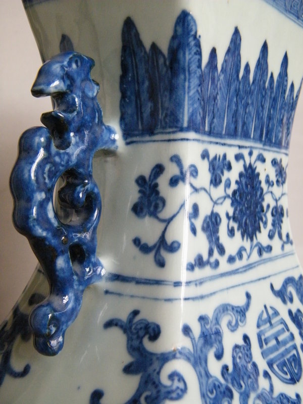 Large 18C Blue White Square Form Vase, Fanghu,Qianlong