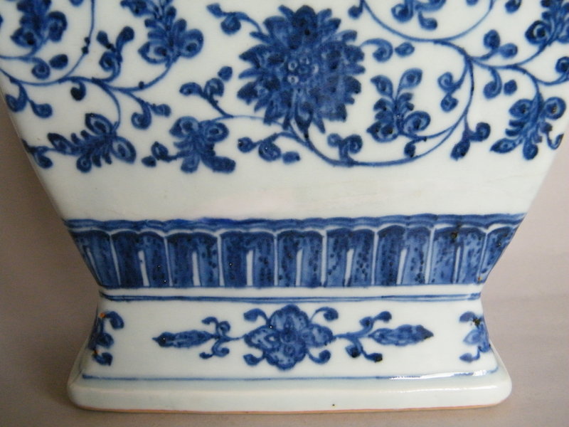 Large 18C Blue White Square Form Vase, Fanghu,Qianlong