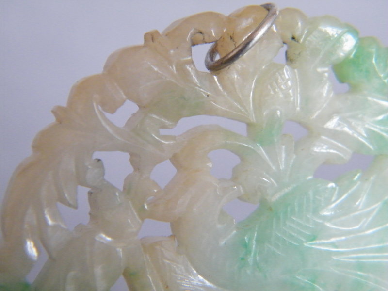 Carved Apple Green Jadeite Phoenix Pendant - poss 19thC