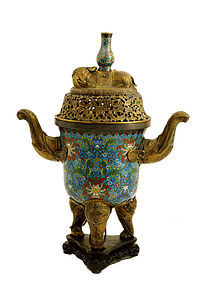 19C Chinese Gilt Cloisonne Elephant Censer