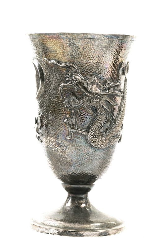 Early 20C Chinese Sterling Silver Dragon Cocktail Cup Set Mk