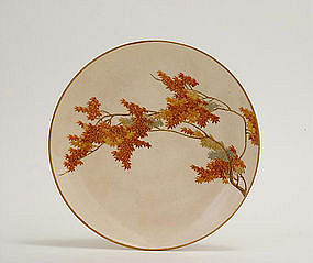 Japanese Satsuma Maple Leaf Plate Yabu Meizen