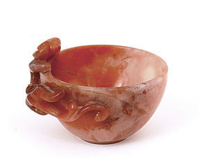 18C/19C Chinese Agate Carved Water Coupe Cup Beast