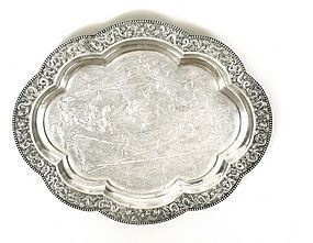 Early 20C Chinese Silver Dragon Tray Plate Mk 53 oz.