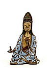 19C Chinese Enaml Gilt Bronze Quan Yin Buddha