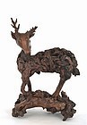 19C Chinese Hardwood Root Carved Stag Deer Stand