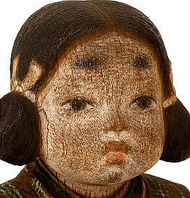 Taisho Japanese Ittobori Painted Wood Doll Boy Sg Box