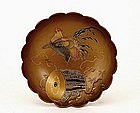 Old Japanese Makie Lacquer Bowl Rooster Drum