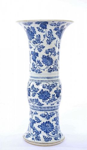 17C Chinese Kangxi Blue & White Gu- Form Beaker Vase