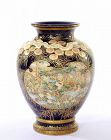 Old Japanese Cobalt Blue Satsuma Vase Flower & Bird Kinkozan Mk