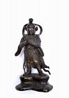 17C Chinese Gilt Lacquer Bronze Temple Guardian Figure