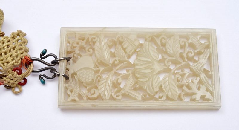 Korean Norigae White Jade Carving Parfumier Plaque Butterfly Knife