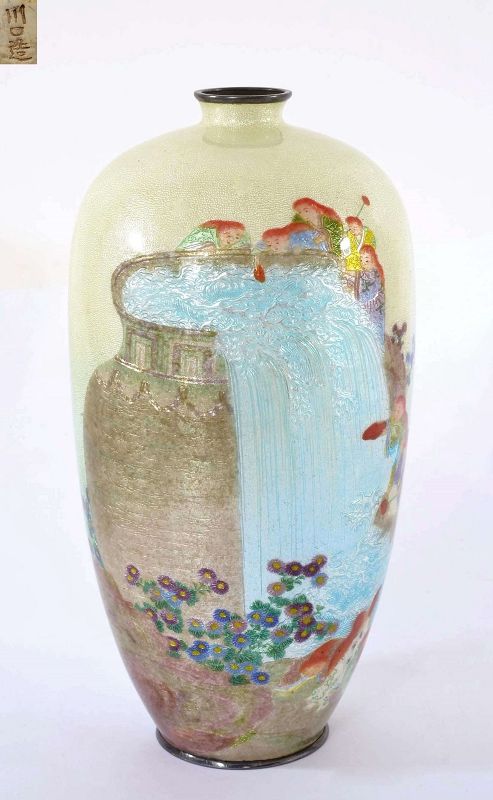 1900’s Japanese Kawaguchi Bunzaemon Cloisonne Silver Vase Mk