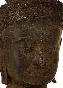 19C Thai Burma Cambodia Bronze Buddha Head