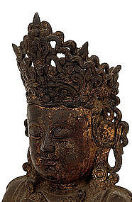 Lg 16C Chinese Gilt Lacquer Bronze Buddha