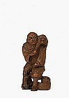 Old Japanese Boxwood Netsuke Monkey & Trainer