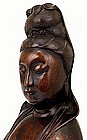 Lg Old Chinese Wood Carved Quan Yin Buddha