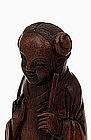 19C Chinese Bamboo Carved 8 Immortal Boy w Flute