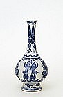 18C Chinese Blue & White Lg Neck Vase w Dragon