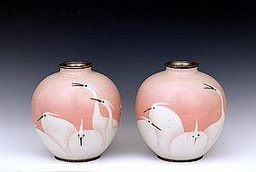 2 Japanese Pink Wireless Cloisonne Vase Namikawa Sty