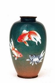 Japanese Kumeno Basse-Taille Cloisonne Goldfish Vase