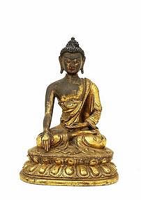 18C Chinese Tibetan Gilt Bronze Seated Buddha