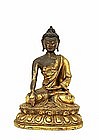 18C Chinese Tibetan Gilt Bronze Seated Buddha