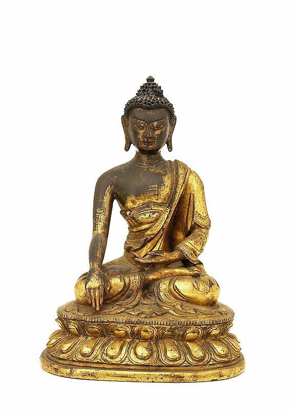 18C Chinese Tibetan Gilt Bronze Seated Buddha