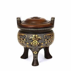 18C Chinese Gilded Bronze Censer