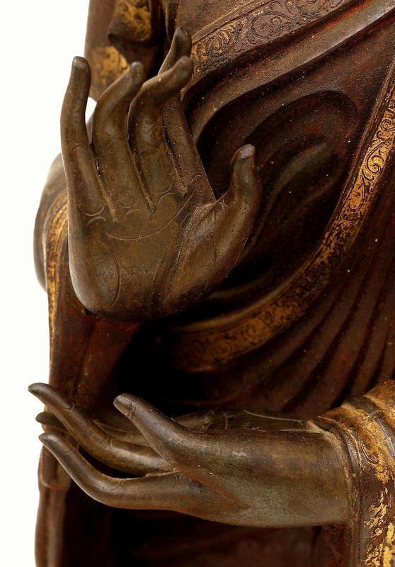 Lg 19C Chinese Tibetan Repousse Gilt Bronze Buddha