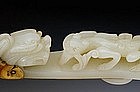 19C Chinese White Jade Nephrite Hand Mirror w Dragon
