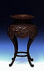 Old Chinese Wood Craved Lotus Footed Stand