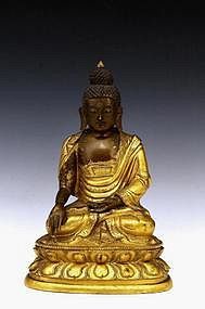 18C Chinese Tibetan Gilt Bronze Buddha Shakyamuni