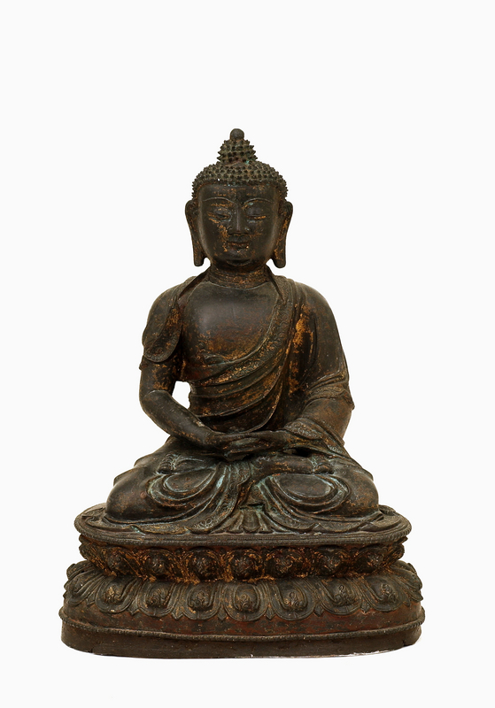 17C Chinese Gilt Lacquer Bronze Buddha Shakyamuni
