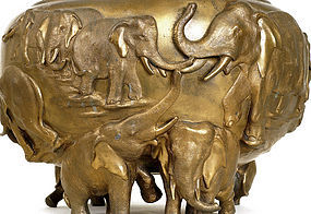 Meiji Japanese Bronze Jardiniere Elephant Herd