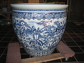 Lg 19C Chinese Blue & White Porcelain Fish Bowl Figure