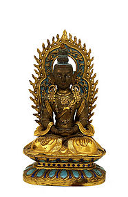 18C Chinese Enamel Gilt Bronze Buddha Quan Yin Figure