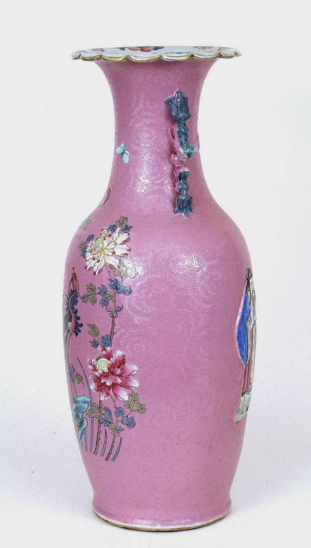 Lg 19C Chinese Pink Famille Rose Vase Figurine Figure