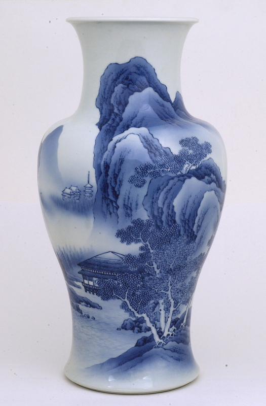 Meiji Japanese Blue & White Makuzu Kozan Studio Vase