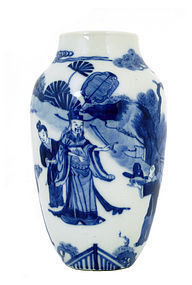 17C Chinese Kangxi Blue & White Vase Figurine Figure