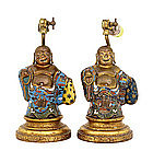 2 19C Chinese Gilt Bronze Cloisonne Happy Buddha Figure