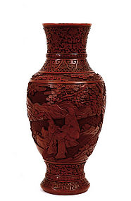 Late 18C Chinese Cinnabar Red Lacquer Vase Figure