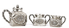 19C Chinese Silver Bamboo Tea Set Teapot  Marked