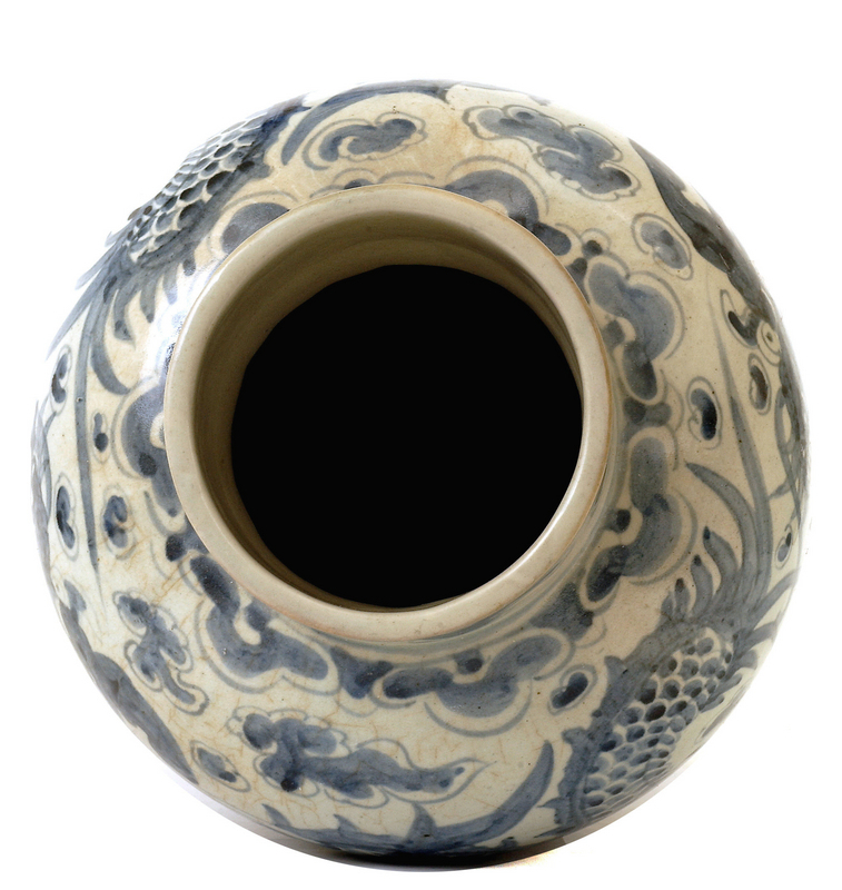 Lg Early 19C Korean Blue and White Dragon  Vase