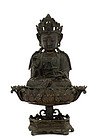 16C Chinese Gilt Lacquer Bronze Quan Yin Buddha