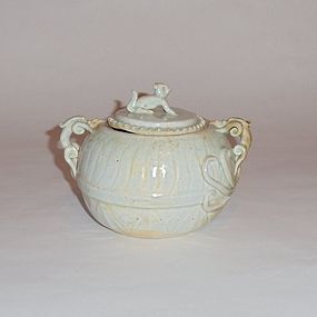 A Qingbai Glazed Covered Jar with Chi-Dragon Handles