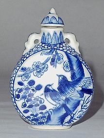 A Blue-White Porcelain Snuff-Bottle with Floral-Bird Motifs