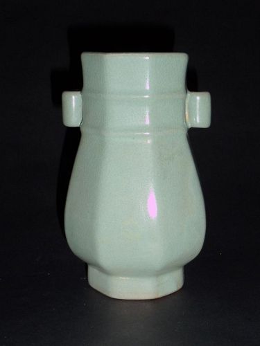 A Song Dynasty Sky-Blue Glazed Octagonal Zun Vase with Loop-Ears